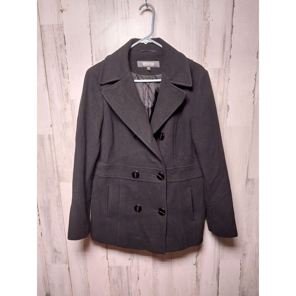 Kenneth Cole REACTION Charcoal Gray Wool Peacoat Doublebreasted Womens size 14
